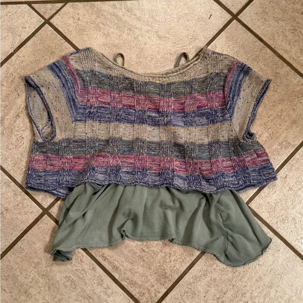 Anthropologie Striped Knit Top with Layered Hem